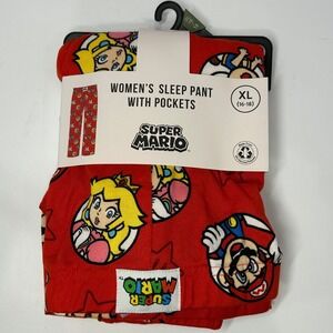 Super Mario Womens Sleep Pants Red Character Print Pockets XL 16-18 New